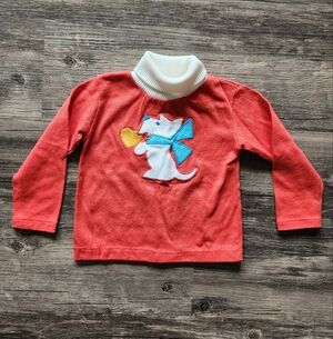 Vintage Kids Red Turtleneck Shirt with Scottish Dog Design